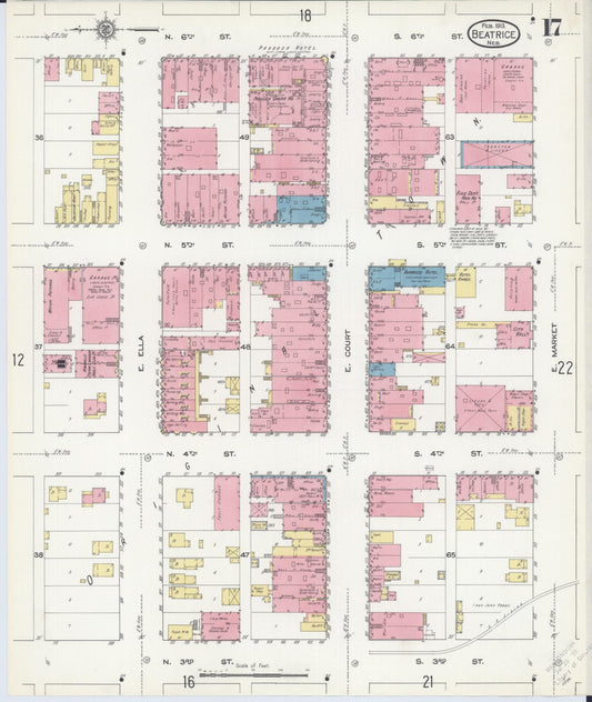 Sanborn Fire Insurance Map from Beatrice, Gage County, Nebraska (1913), Sheet #0017 - Historic Sanborn Fire Insurance Map Print, vintage old map wall art, antique decor, genealogy gift, Nebraska Nebraska map