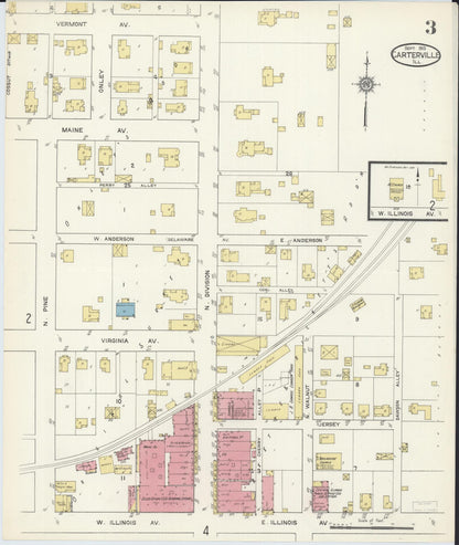 Sanborn Fire Insurance Map from Carterville, Williamson County, Illinois (1913), Sheet #0003 - Complete Map Set gallery image, historic Sanborn map, vintage wall art, Illinois Illinois