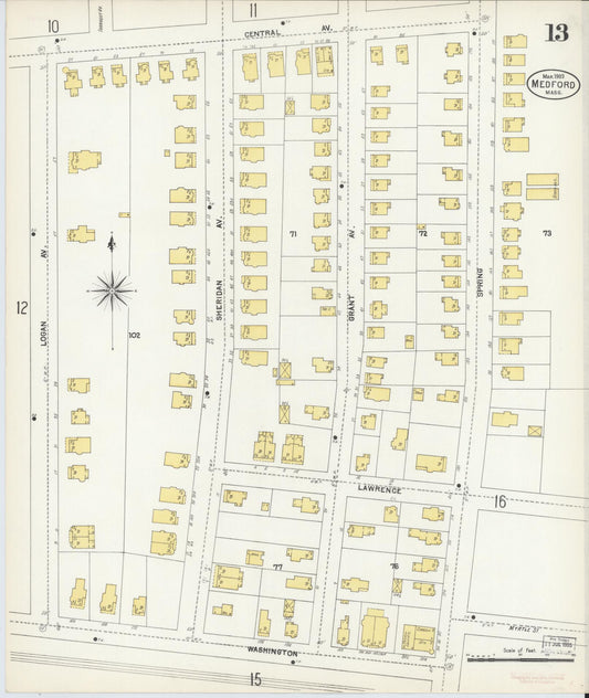 Sanborn Fire Insurance Map from Medford, Middlesex County, Massachusetts (1903), Sheet #0013 - Historic Sanborn Fire Insurance Map Print, vintage old map wall art, antique decor, genealogy gift, Massachusetts Massachusetts map