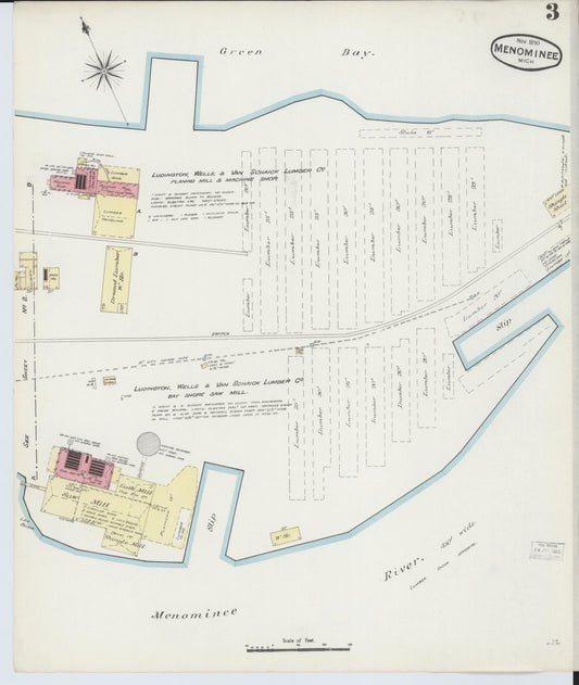 Sanborn Fire Insurance Map from Menominee, Menominee County, Michigan (1890), Sheet #0003 - Historic Sanborn Fire Insurance Map Print, vintage old map wall art, antique decor, genealogy gift, Michigan Michigan map
