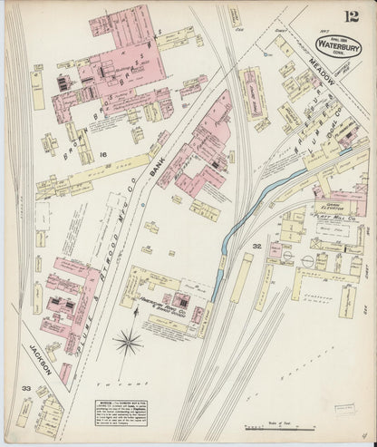Sanborn Fire Insurance Map from Waterbury, New Haven County, Connecticut (1884), Sheet #0012 - Complete Map Set gallery image, historic Sanborn map, vintage wall art, Connecticut Connecticut