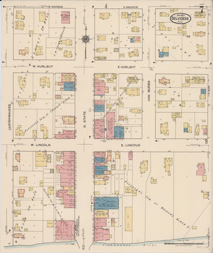 Sanborn Fire Insurance Map from Belvidere, Boone County, Illinois (1922), Sheet #0007 - Complete Map Set gallery image, historic Sanborn map, vintage wall art, Illinois Illinois