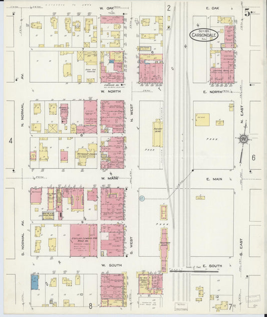 Sanborn Fire Insurance Map from Carbondale, Jackson County, Illinois (1913), Sheet #0005 - Historic Sanborn Fire Insurance Map Print, vintage old map wall art, antique decor, genealogy gift, Illinois Illinois map