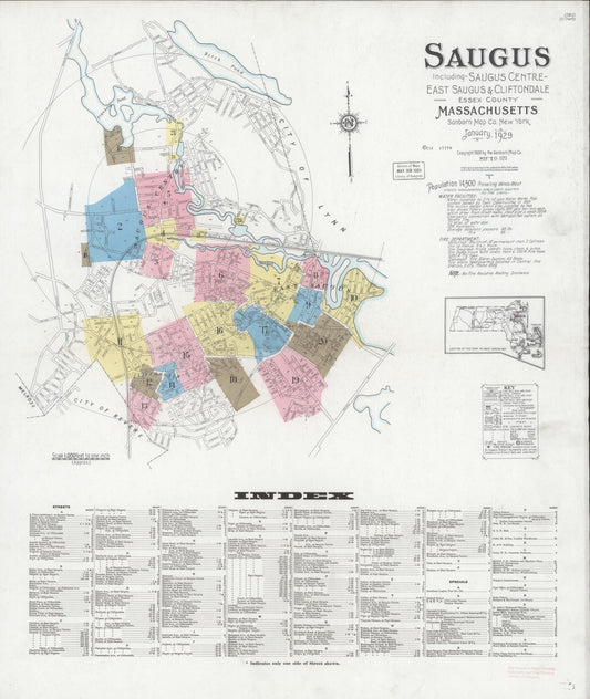 Sanborn Fire Insurance Map from Saugus, Essex County, Massachusetts (1922), Sheet #0017 - Historic Sanborn Fire Insurance Map Print, vintage old map wall art, antique decor, genealogy gift, Massachusetts Massachusetts map