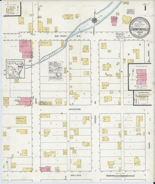 Sanborn Fire Insurance Map from Crawfordsville, Crittenden County, Arkansas (1919), Sheet #0001 - Historic Sanborn Fire Insurance Map Print, vintage old map wall art, antique decor, genealogy gift, Arkansas Arkansas map