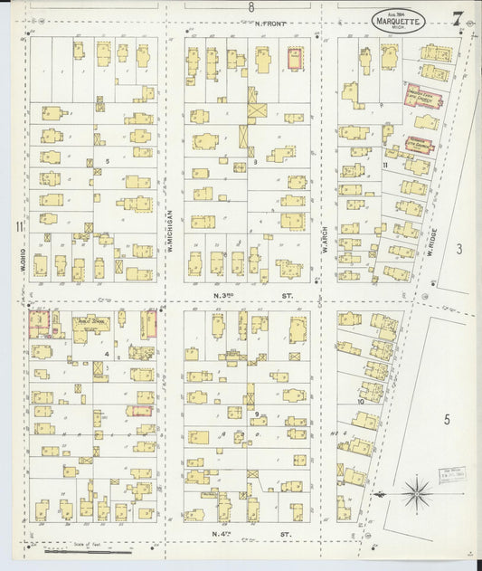 Sanborn Fire Insurance Map from Marquette, Marquette County, Michigan (1904), Sheet #0007 - Historic Sanborn Fire Insurance Map Print, vintage old map wall art, antique decor, genealogy gift, Michigan Michigan map