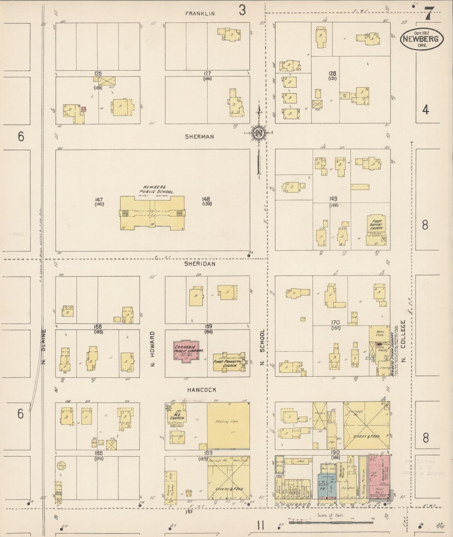 Sanborn Fire Insurance Map from Newberg, Yamhill County, Oregon (1912), Sheet #0007 - Complete Map Set gallery image, historic Sanborn map, vintage wall art, Oregon Oregon