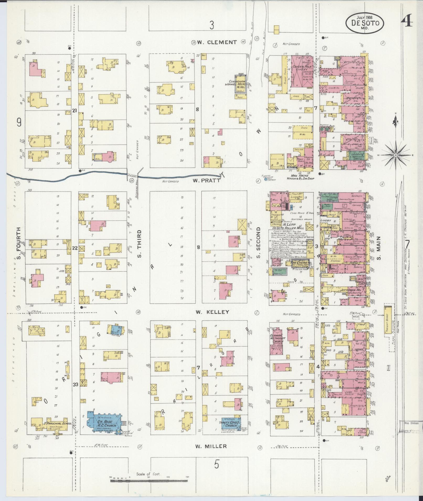 Sanborn Fire Insurance Map from De Soto, Jefferson County, Missouri (1908), Sheet #0004 - Complete Map Set gallery image, historic Sanborn map, vintage wall art, Missouri Missouri