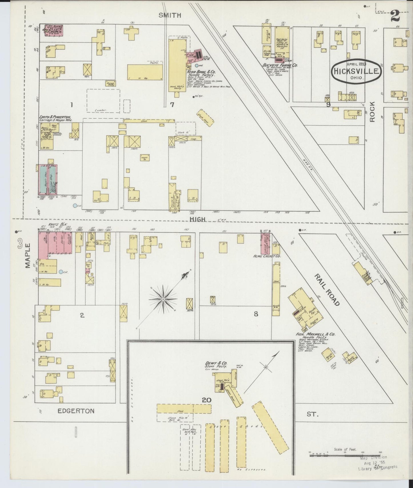 Sanborn Fire Insurance Map from Hicksville, Defiance County, Ohio (1893), Sheet #0002 - Historic Sanborn Fire Insurance Map Print, vintage old map wall art, antique decor, genealogy gift, Ohio Ohio map