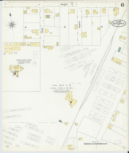 Sanborn Fire Insurance Map from Scottsville, Allen County, Kentucky (1908), Sheet #0006 - Complete Map Set gallery image, historic Sanborn map, vintage wall art, Kentucky Kentucky