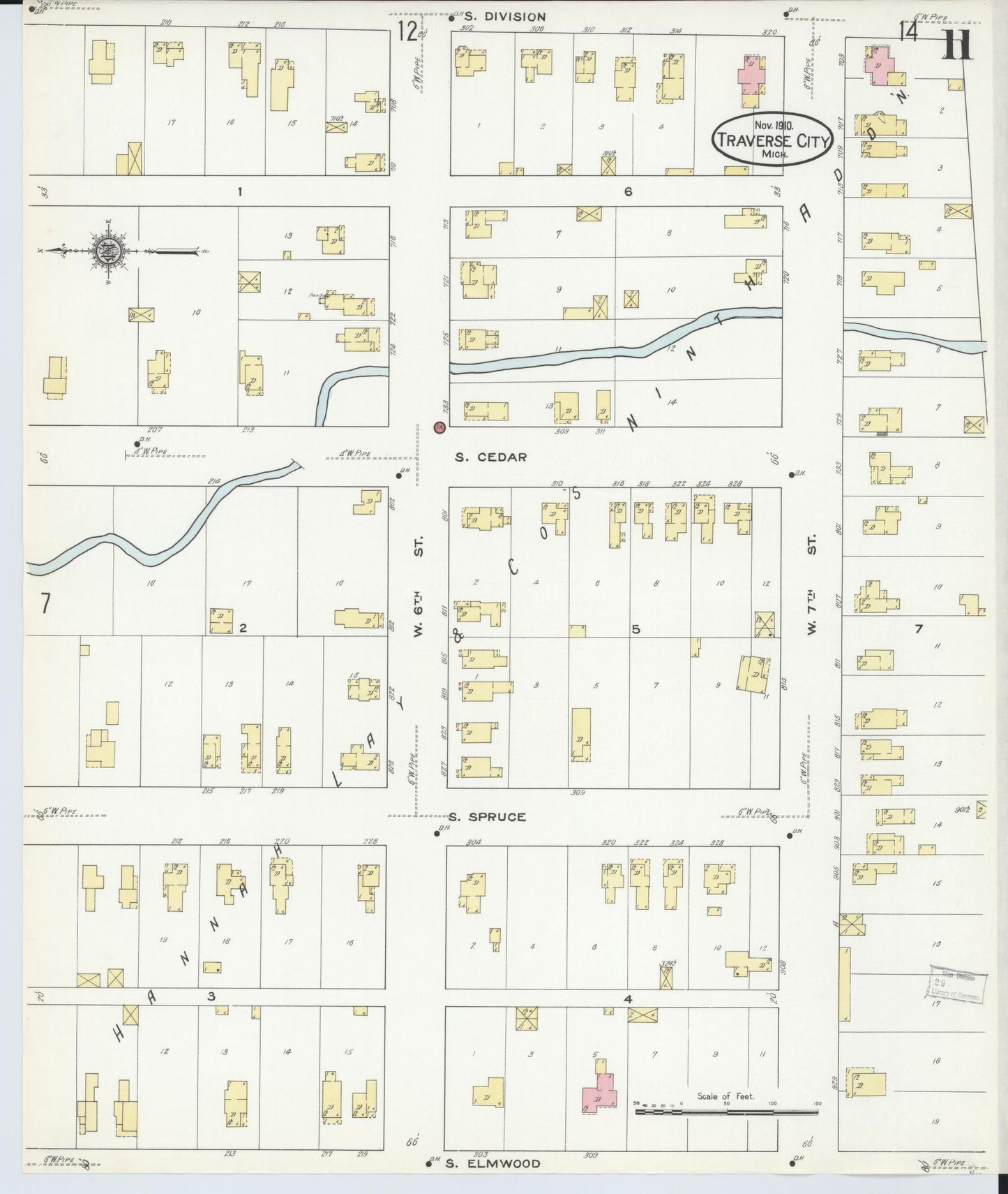 Sanborn Fire Insurance Map from Traverse City, Grand Traverse County, Michigan (1910), Sheet #0011 - Historic Sanborn Fire Insurance Map Print, vintage old map wall art, antique decor, genealogy gift, Michigan Michigan map