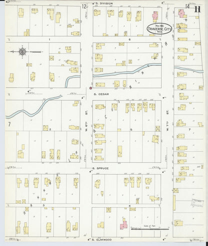 Sanborn Fire Insurance Map from Traverse City, Grand Traverse County, Michigan (1910), Sheet #0011 - Historic Sanborn Fire Insurance Map Print, vintage old map wall art, antique decor, genealogy gift, Michigan Michigan map
