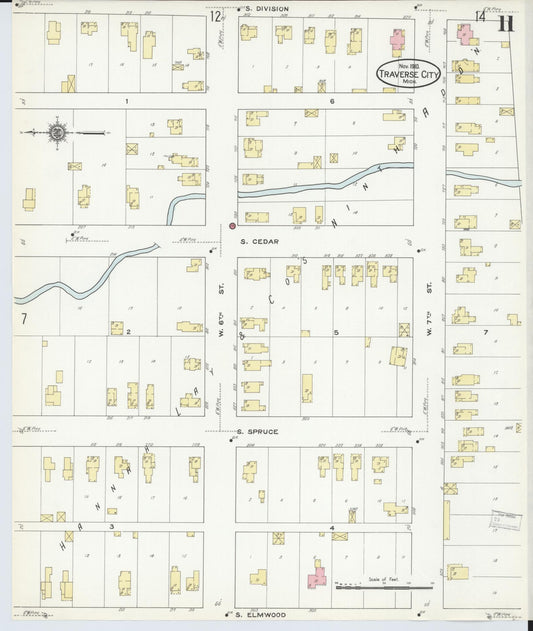 Sanborn Fire Insurance Map from Traverse City, Grand Traverse County, Michigan (1910), Sheet #0011 - Historic Sanborn Fire Insurance Map Print, vintage old map wall art, antique decor, genealogy gift, Michigan Michigan map