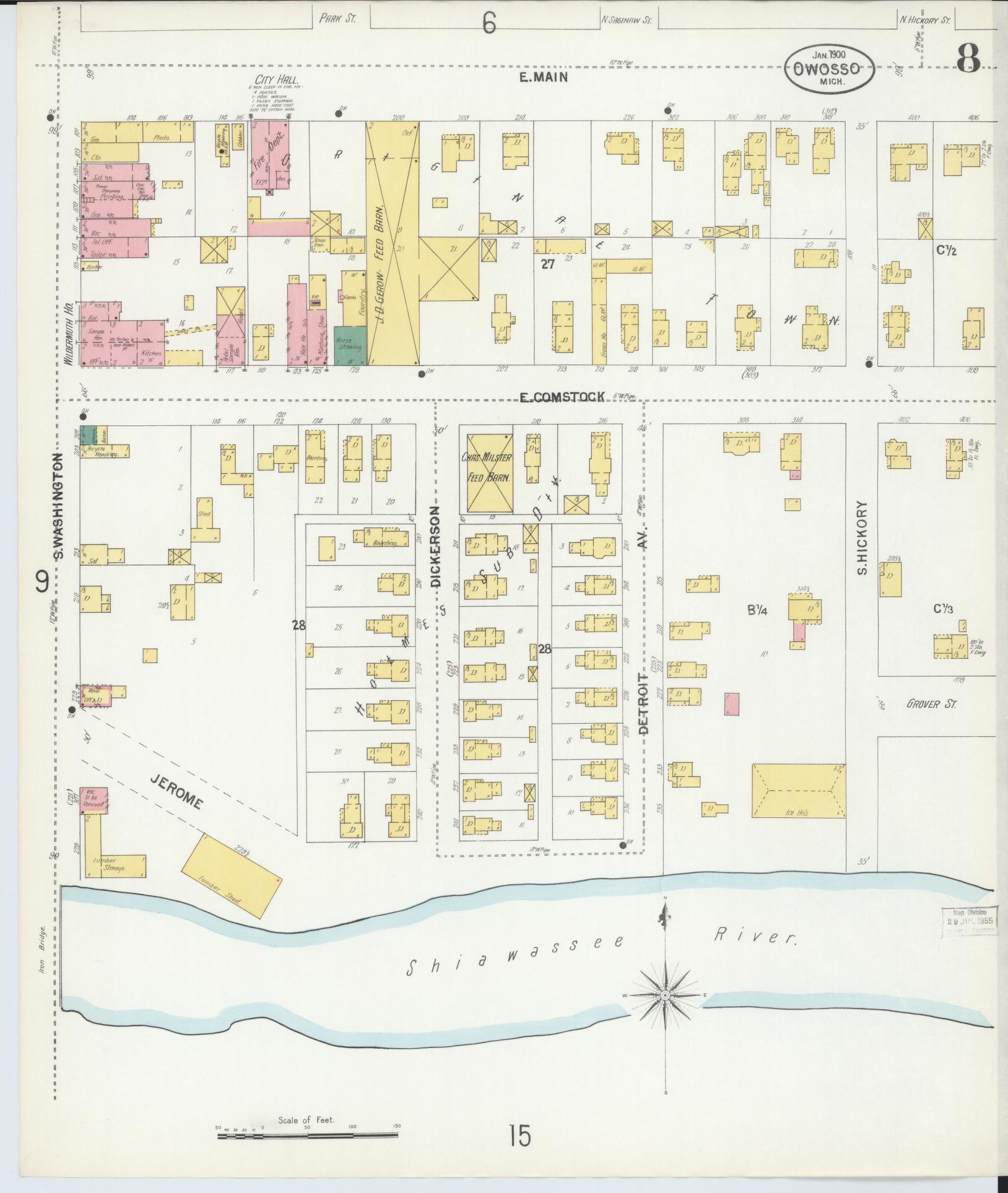 Sanborn Fire Insurance Map from Owosso, Shiawassee County, Michigan (1900), Sheet #0008 - Complete Map Set gallery image, historic Sanborn map, vintage wall art, Michigan Michigan