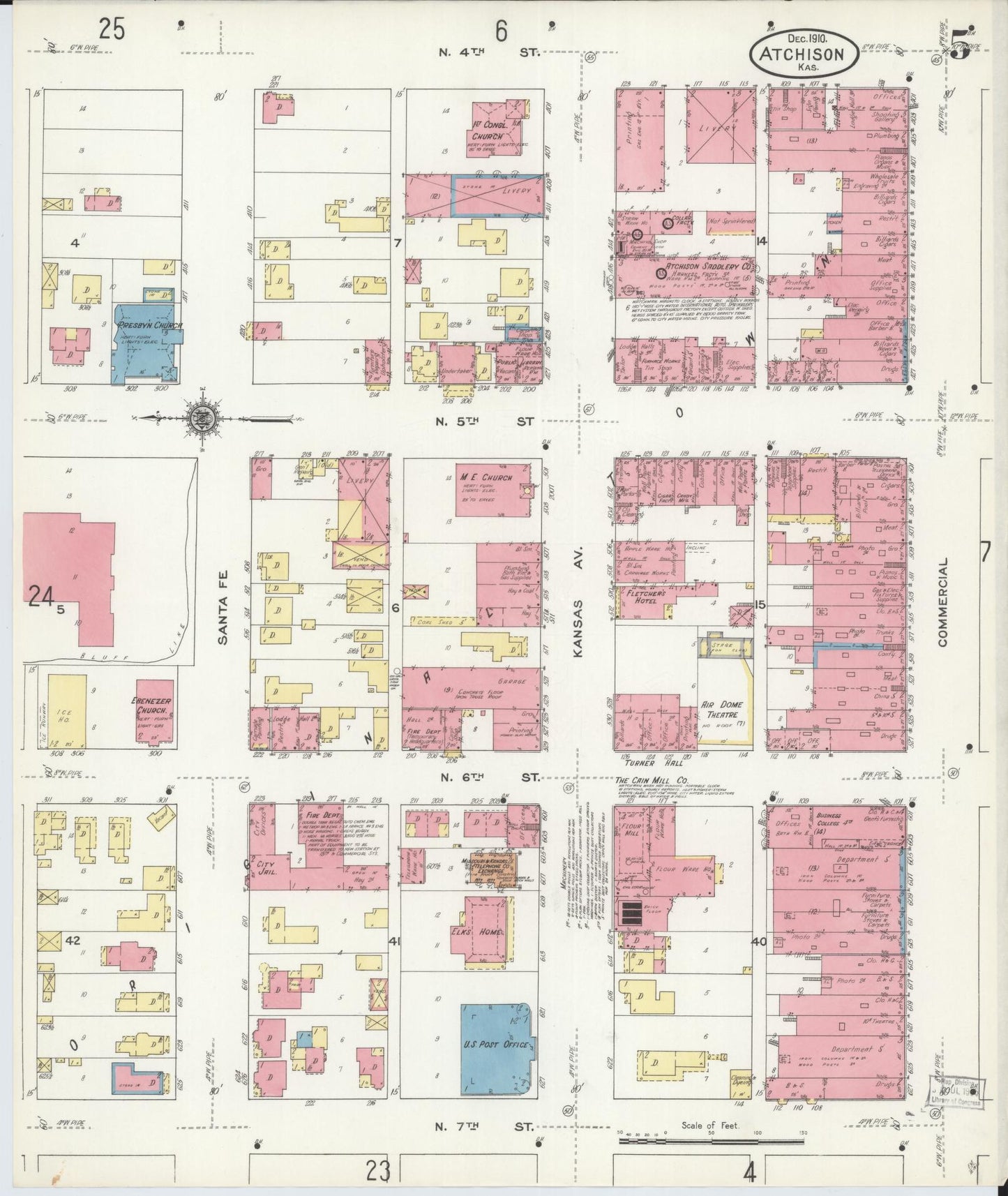 Sanborn Fire Insurance Map from Atchison, Atchison County, Kansas (1910), Sheet #0005 - Complete Map Set gallery image, historic Sanborn map, vintage wall art, Kansas Kansas