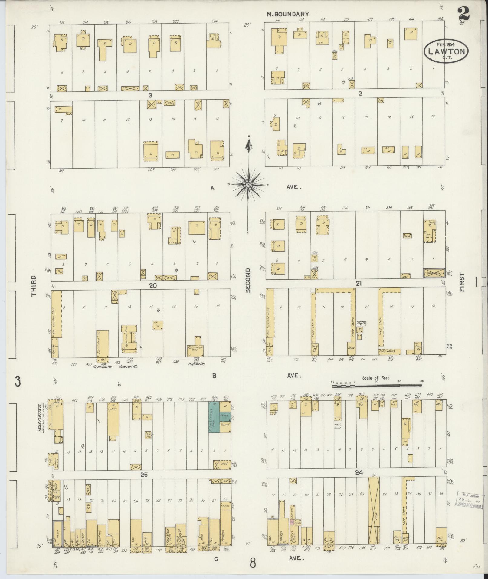 Sanborn Fire Insurance Map from Lawton, Comanche County, Oklahoma (1904), Sheet #0002 - Historic Sanborn Fire Insurance Map Print, vintage old map wall art, antique decor, genealogy gift, Oklahoma Oklahoma map
