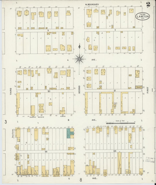 Sanborn Fire Insurance Map from Lawton, Comanche County, Oklahoma (1904), Sheet #0002 - Historic Sanborn Fire Insurance Map Print, vintage old map wall art, antique decor, genealogy gift, Oklahoma Oklahoma map