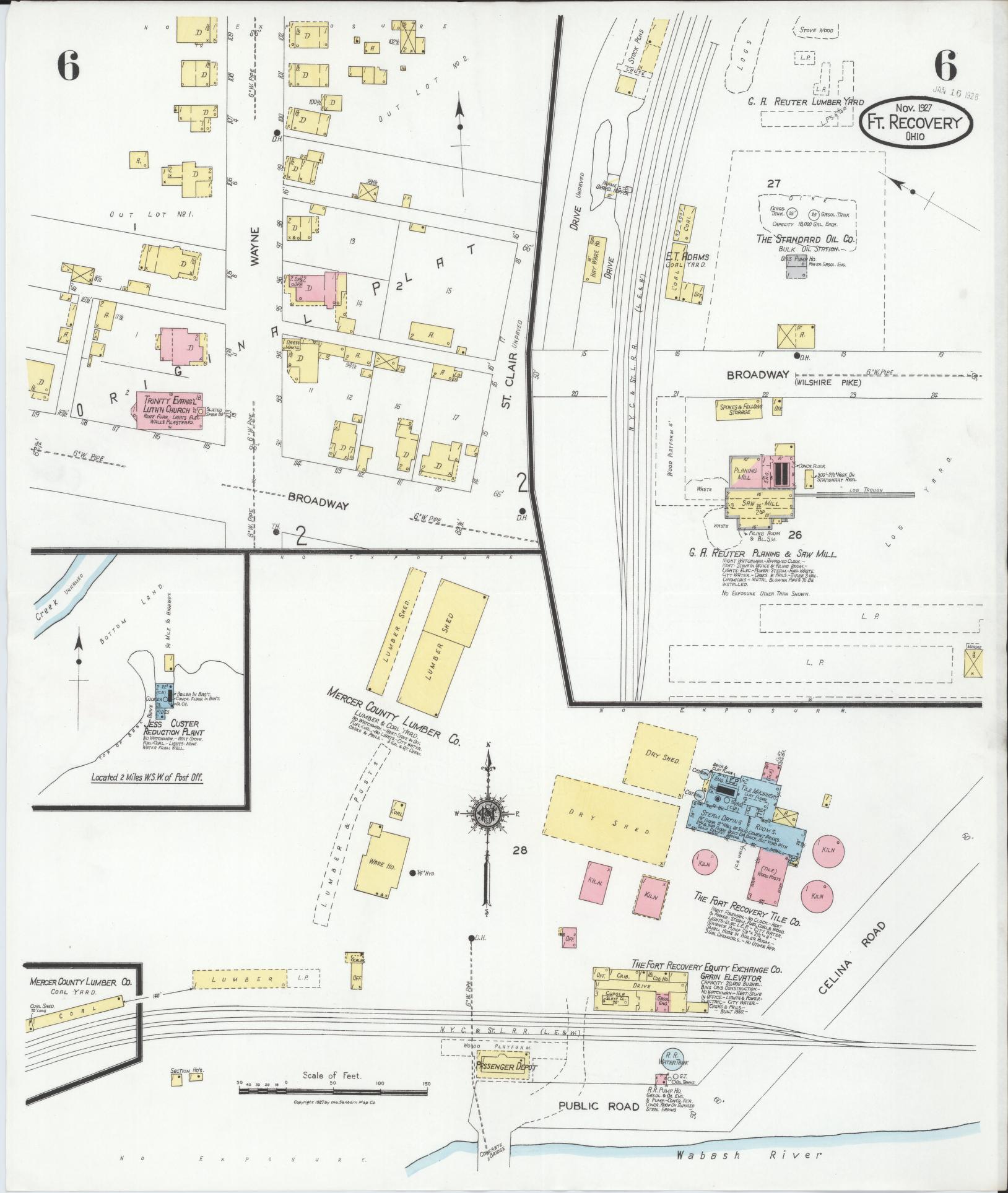Sanborn Fire Insurance Map from Fort Recovery, Mercer County, Ohio (1927), Sheet #0006 - Complete Map Set gallery image, historic Sanborn map, vintage wall art, Ohio Ohio