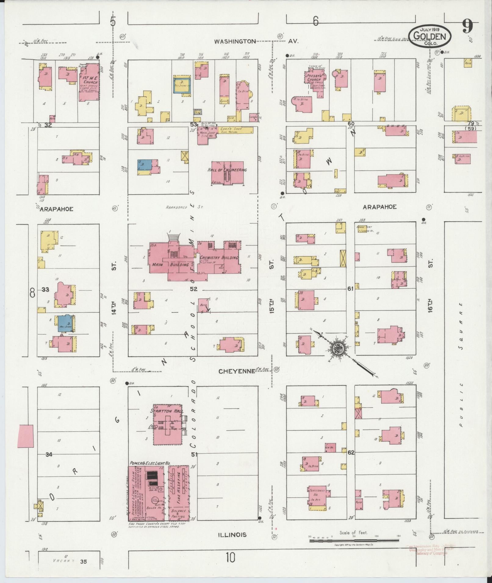 Sanborn Fire Insurance Map from Golden, Jefferson County, Colorado (1919), Sheet #0009 - Historic Sanborn Fire Insurance Map Print, vintage old map wall art, antique decor, genealogy gift, Colorado Colorado map