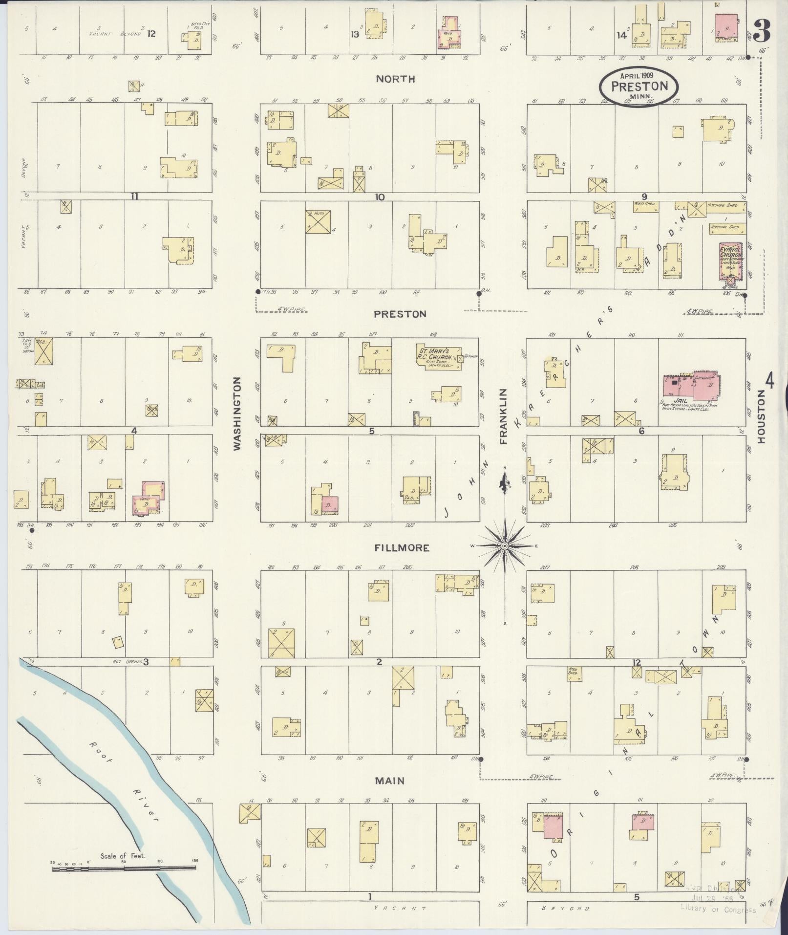 Sanborn Fire Insurance Map from Preston, Fillmore County, Minnesota (1909), Sheet #0003 - Complete Map Set gallery image, historic Sanborn map, vintage wall art, Minnesota Minnesota