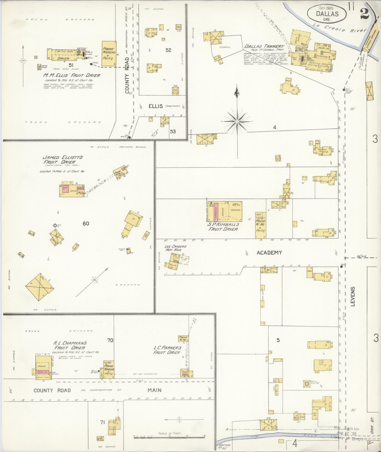 Sanborn Fire Insurance Map from Dallas, Polk County, Oregon (1905), Sheet #0002 - Complete Map Set gallery image, historic Sanborn map, vintage wall art, Oregon Oregon