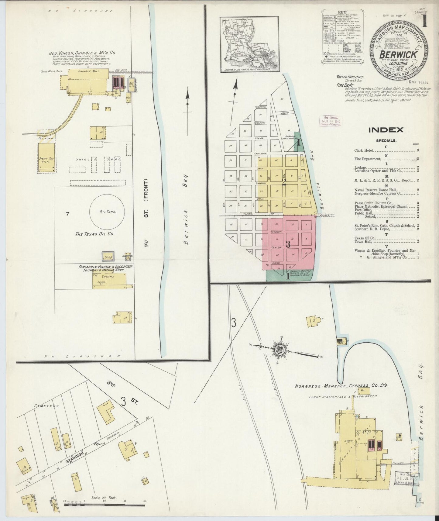 Sanborn Fire Insurance Map from Berwick, Saint Mary Parish, Louisiana. (1912) – Historic Sanborn Fire Insurance Map Print