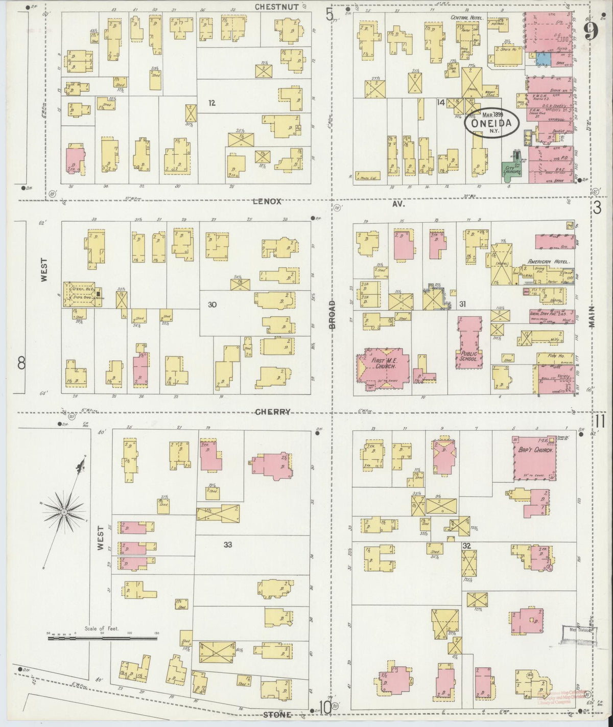 Sanborn Fire Insurance Map from Oneida, Madison County, New York (1899), Sheet #0009 - Historic Sanborn Fire Insurance Map Print, vintage old map wall art, antique decor, genealogy gift, New York New York map