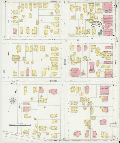 Sanborn Fire Insurance Map from Oneida, Madison County, New York (1899), Sheet #0009 - Historic Sanborn Fire Insurance Map Print, vintage old map wall art, antique decor, genealogy gift, New York New York map