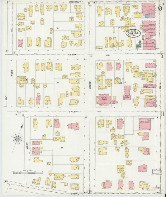 Sanborn Fire Insurance Map from Oneida, Madison County, New York (1899), Sheet #0009 - Historic Sanborn Fire Insurance Map Print, vintage old map wall art, antique decor, genealogy gift, New York New York map