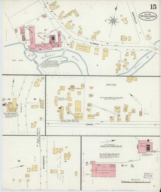 Sanborn Fire Insurance Map from Middleboro, Plymouth County, Massachusetts (1906), Sheet #0015 - Historic Sanborn Fire Insurance Map Print, vintage old map wall art, antique decor, genealogy gift, Massachusetts Massachusetts map