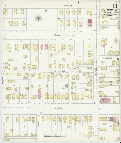Sanborn Fire Insurance Map from Meadville, Crawford County, Pennsylvania (1896), Sheet #0011 - Historic Sanborn Fire Insurance Map Print, vintage old map wall art, antique decor, genealogy gift, Pennsylvania Pennsylvania map