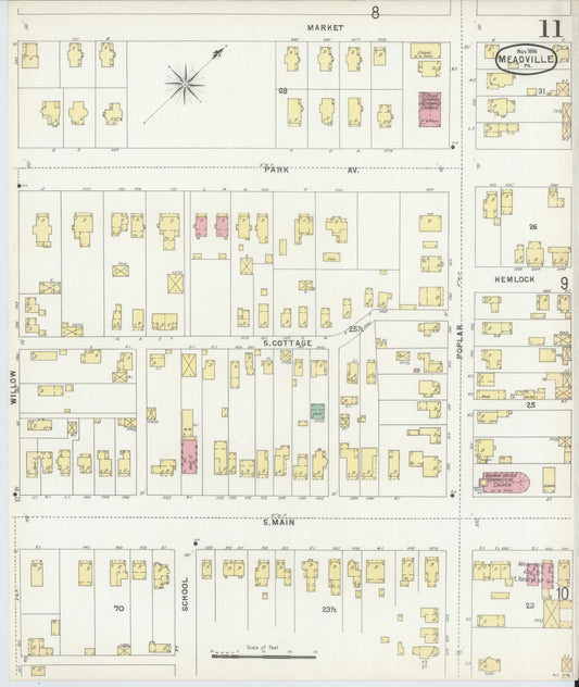 Sanborn Fire Insurance Map from Meadville, Crawford County, Pennsylvania (1896), Sheet #0011 - Historic Sanborn Fire Insurance Map Print, vintage old map wall art, antique decor, genealogy gift, Pennsylvania Pennsylvania map