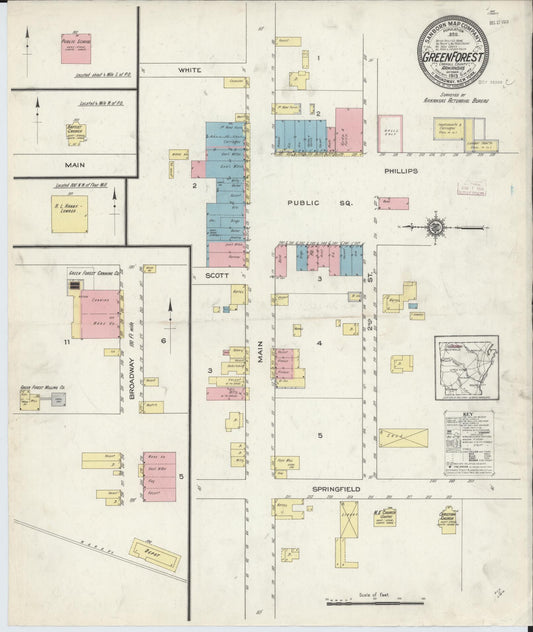 Sanborn Fire Insurance Map from Green Forest, Carroll County, Arkansas (1913), Sheet #0001 - Historic Sanborn Fire Insurance Map Print, vintage old map wall art, antique decor, genealogy gift, Arkansas Arkansas map