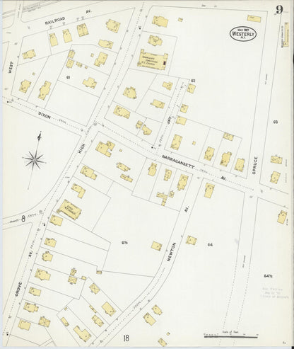 Sanborn Fire Insurance Map from Westerly, Washington County, Rhode Island (1907), Sheet #0009 - Complete Map Set gallery image, historic Sanborn map, vintage wall art, Rhode Island Rhode Island