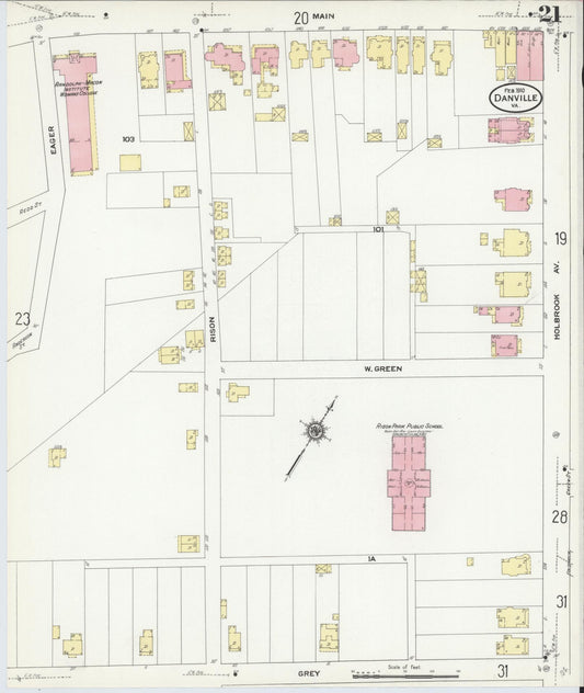 Sanborn Fire Insurance Map from Danville, Independent Cities, Virginia (1910), Sheet #0021 - Historic Sanborn Fire Insurance Map Print, vintage old map wall art, antique decor, genealogy gift, Virginia Virginia map