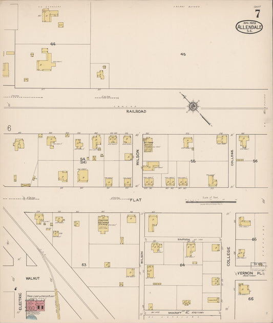 Sanborn Fire Insurance Map from Allendale, Allendale County, South Carolina (1922), Sheet #0007 - Historic Sanborn Fire Insurance Map Print, vintage old map wall art, antique decor, genealogy gift, South Carolina South Carolina map