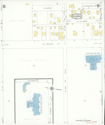 Sanborn Fire Insurance Map from Fillmore, Ventura County, California (1929), Sheet #0009 - Complete Map Set gallery image, historic Sanborn map, vintage wall art, California California