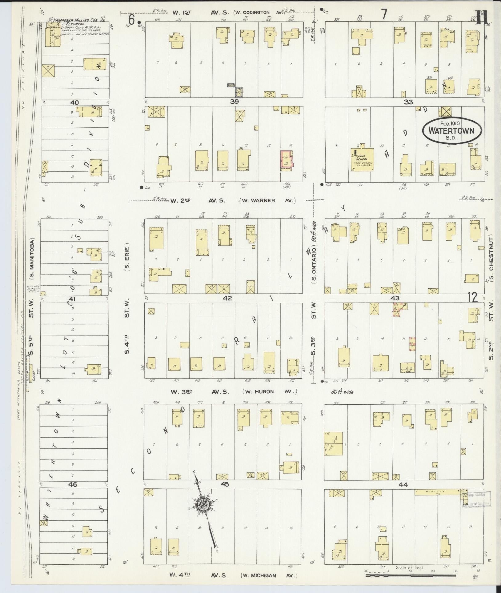 Sanborn Fire Insurance Map from Watertown, Codington County, South Dakota (1910), Sheet #0011 - Complete Map Set gallery image, historic Sanborn map, vintage wall art, South Dakota South Dakota