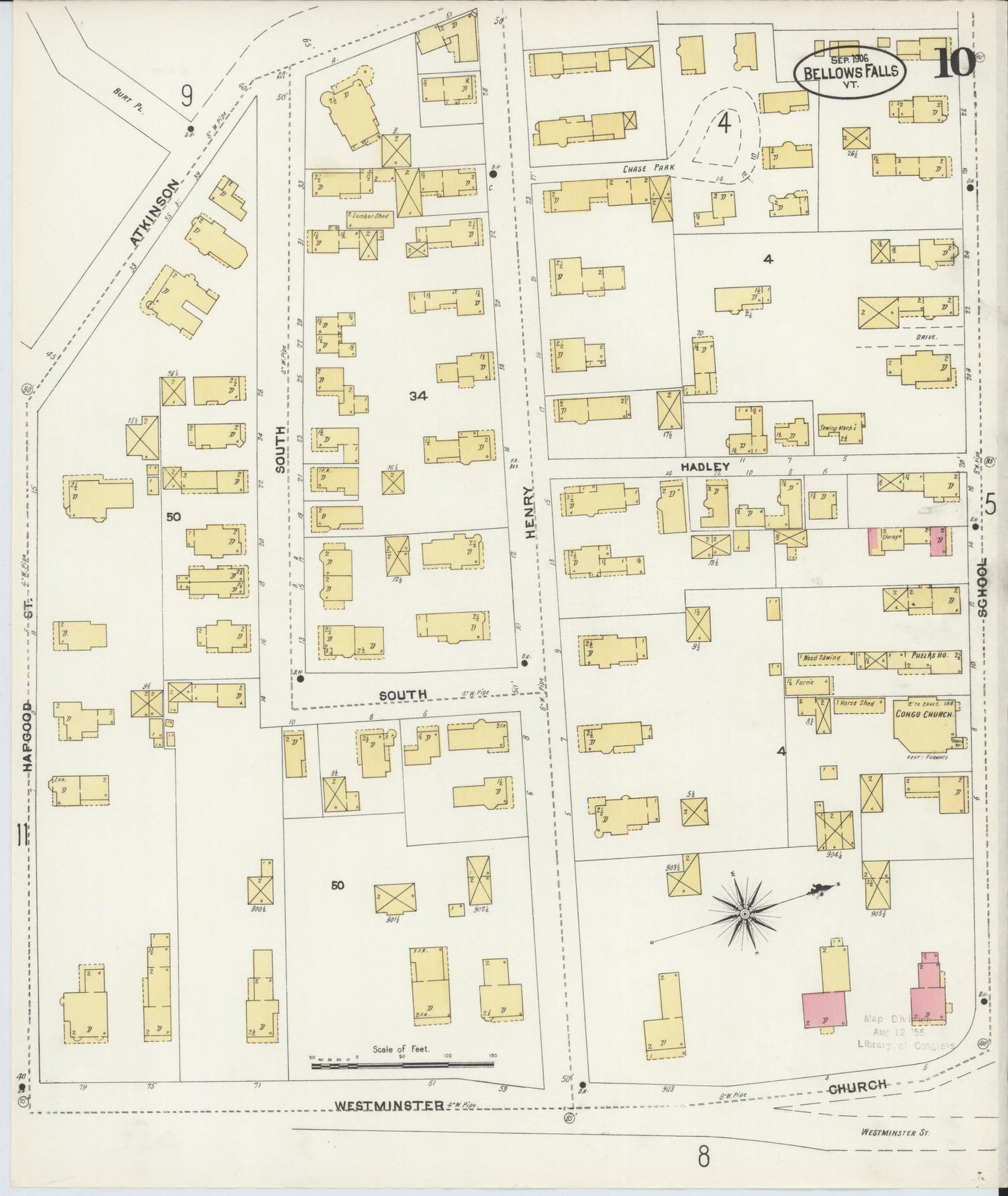 Sanborn Fire Insurance Map from Bellows Falls, Windham County, Vermont (1906), Sheet #0010 - Complete Map Set gallery image, historic Sanborn map, vintage wall art, Vermont Vermont