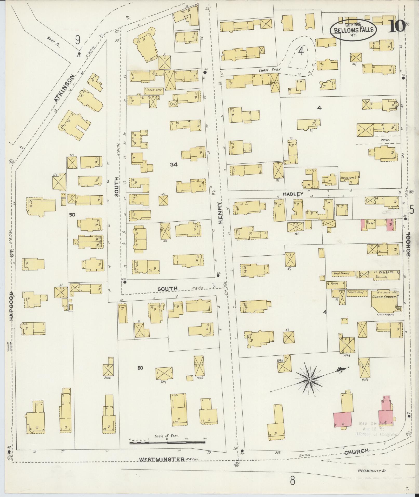 Sanborn Fire Insurance Map from Bellows Falls, Windham County, Vermont (1906), Sheet #0010 - Complete Map Set gallery image, historic Sanborn map, vintage wall art, Vermont Vermont