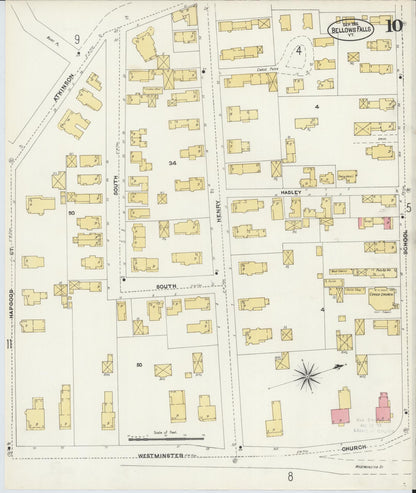 Sanborn Fire Insurance Map from Bellows Falls, Windham County, Vermont (1906), Sheet #0010 - Complete Map Set gallery image, historic Sanborn map, vintage wall art, Vermont Vermont