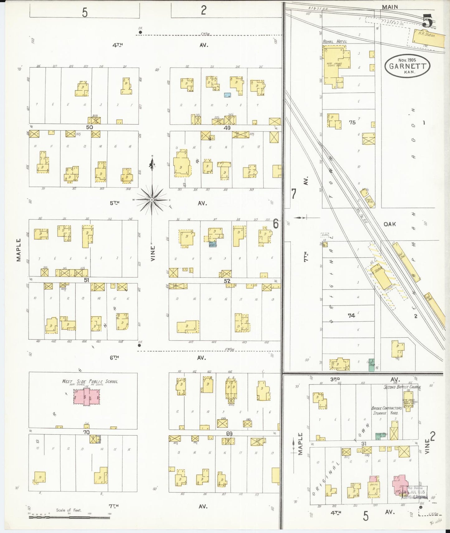 Sanborn Fire Insurance Map from Garnett, Anderson County, Kansas (1905), Sheet #0005 - Historic Sanborn Fire Insurance Map Print, vintage old map wall art, antique decor, genealogy gift, Kansas Kansas map