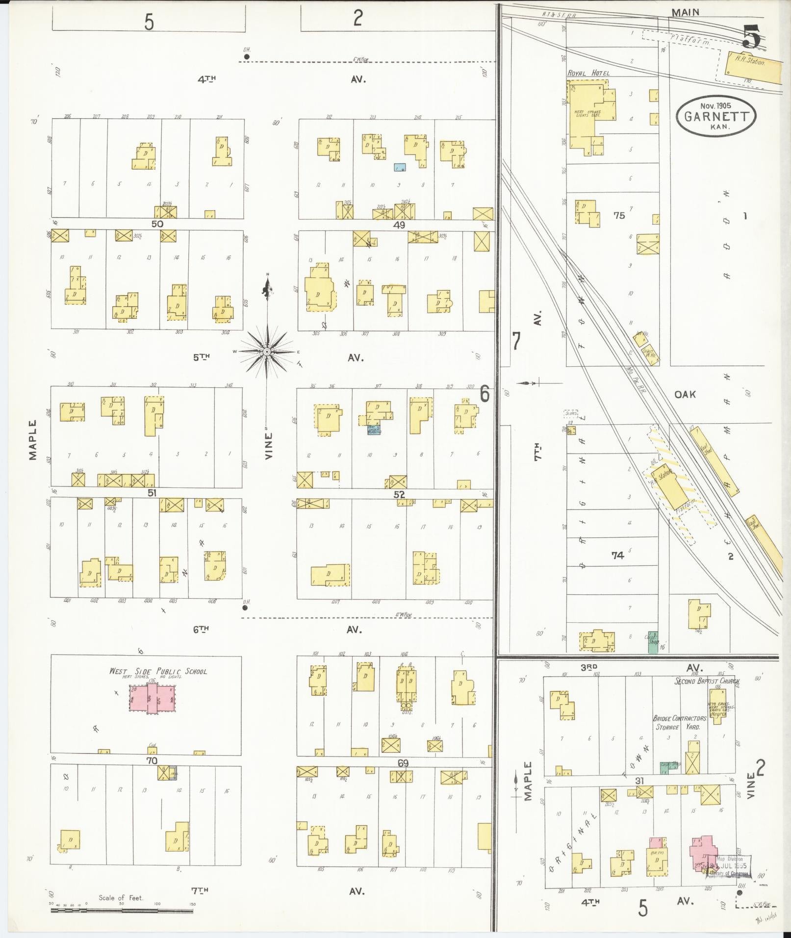 Sanborn Fire Insurance Map from Garnett, Anderson County, Kansas (1905), Sheet #0005 - Historic Sanborn Fire Insurance Map Print, vintage old map wall art, antique decor, genealogy gift, Kansas Kansas map