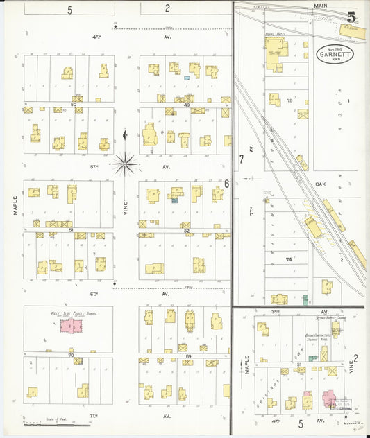 Sanborn Fire Insurance Map from Garnett, Anderson County, Kansas (1905), Sheet #0005 - Historic Sanborn Fire Insurance Map Print, vintage old map wall art, antique decor, genealogy gift, Kansas Kansas map