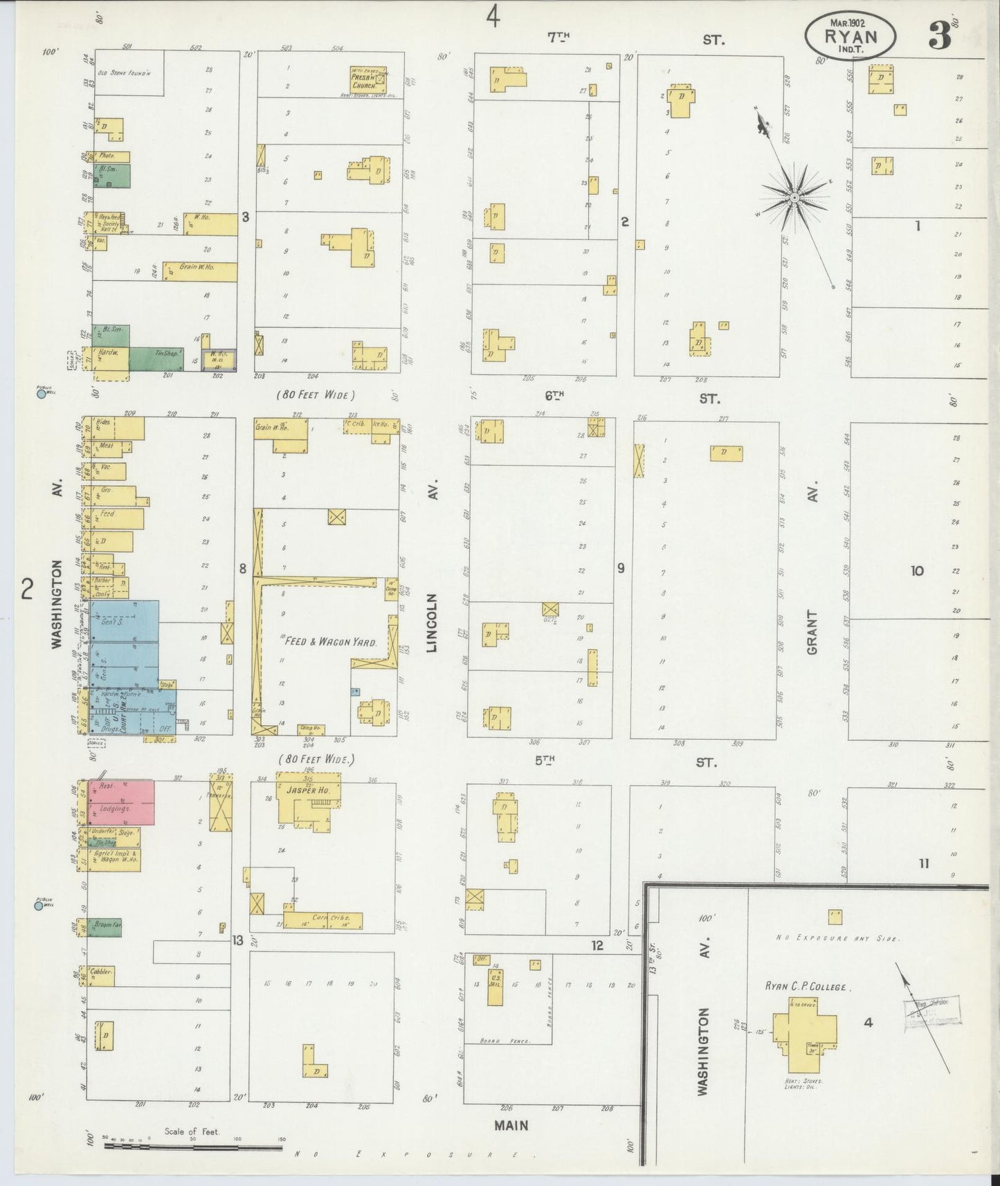 Sanborn Fire Insurance Map from Ryan, Jefferson County, Oklahoma (1902), Sheet #0003 - Historic Sanborn Fire Insurance Map Print, vintage old map wall art, antique decor, genealogy gift, Oklahoma Oklahoma map