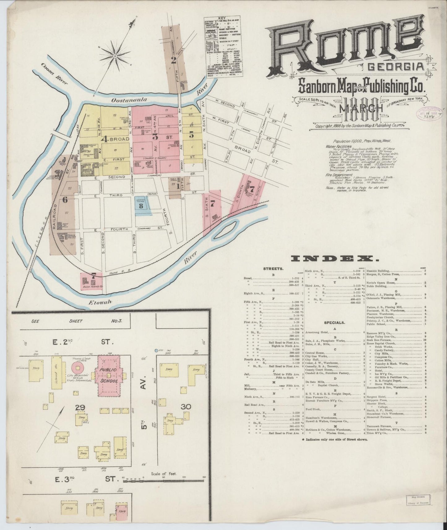 Sanborn Fire Insurance Map from Rome, Floyd County, Georgia (1888), Sheet #0001 - Historic Sanborn Fire Insurance Map Print, vintage old map wall art, antique decor, genealogy gift, Georgia Georgia map