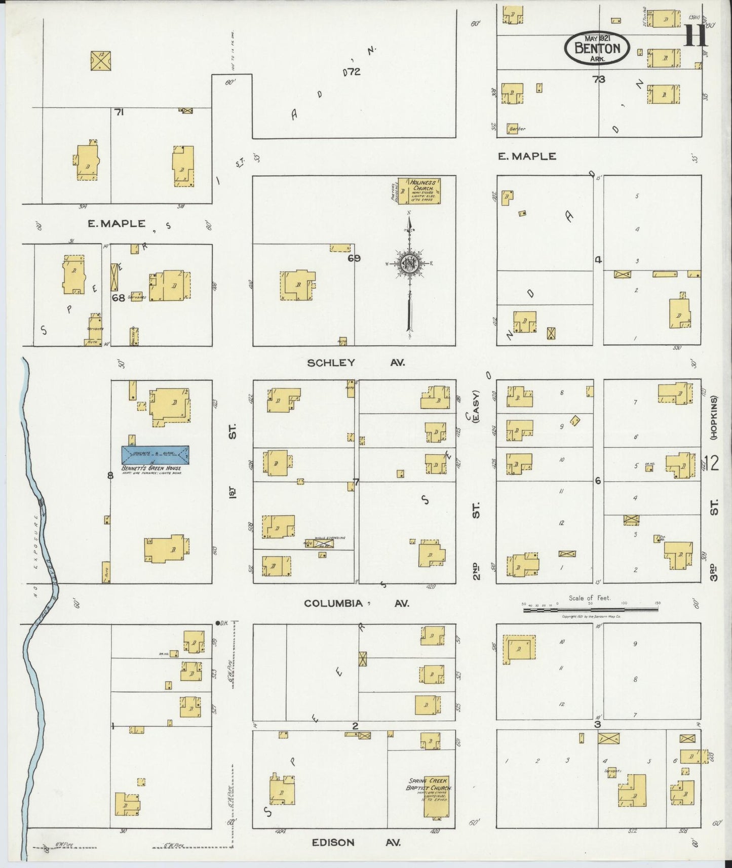 Sanborn Fire Insurance Map from Benton, Saline County, Arkansas (1921), Sheet #0011 - Complete Map Set gallery image, historic Sanborn map, vintage wall art, Arkansas Arkansas