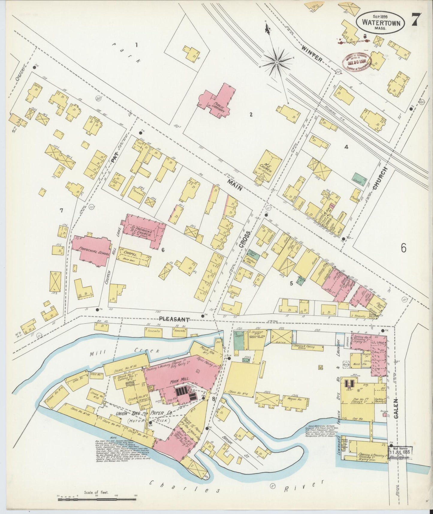 Sanborn Fire Insurance Map from Watertown, Middlesex County, Massachusetts (1899), Sheet #0007 - Complete Map Set gallery image, historic Sanborn map, vintage wall art, Massachusetts Massachusetts