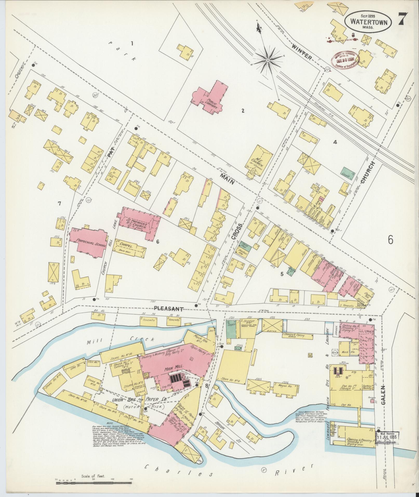 Sanborn Fire Insurance Map from Watertown, Middlesex County, Massachusetts (1899), Sheet #0007 - Complete Map Set gallery image, historic Sanborn map, vintage wall art, Massachusetts Massachusetts