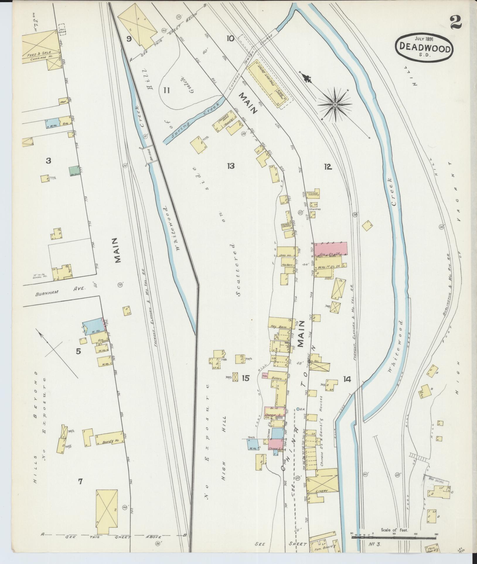 Sanborn Fire Insurance Map from Deadwood, Lawrence County, South Dakota (1891), Sheet #0002 - Complete Map Set gallery image, historic Sanborn map, vintage wall art, South Dakota South Dakota